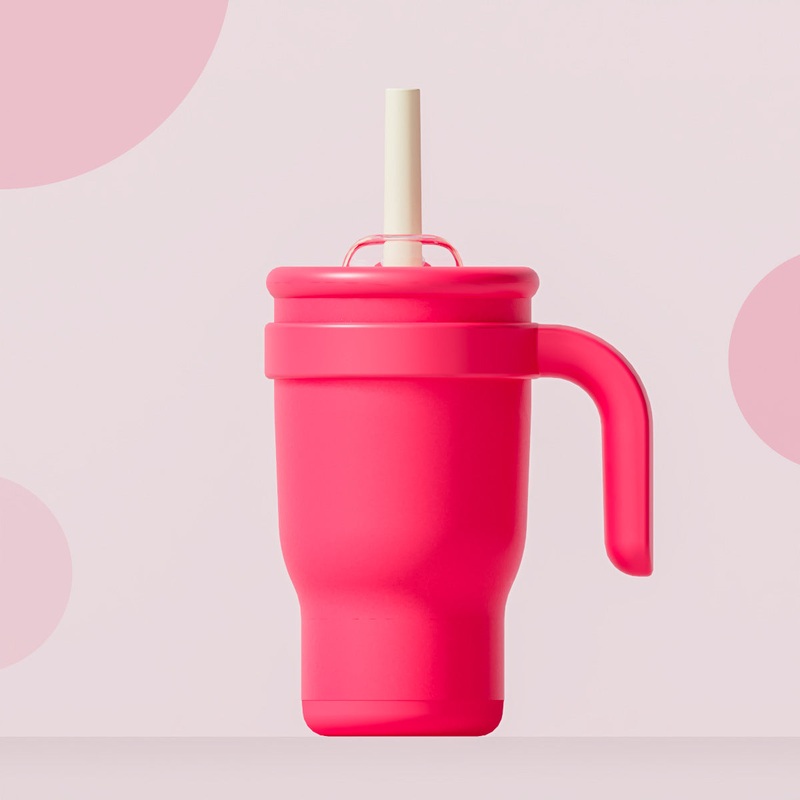 Rose Red 14oz Insulated Tumbler with Handle & Straw – 304 Stainless Steel Car Cup (Contrast Color)