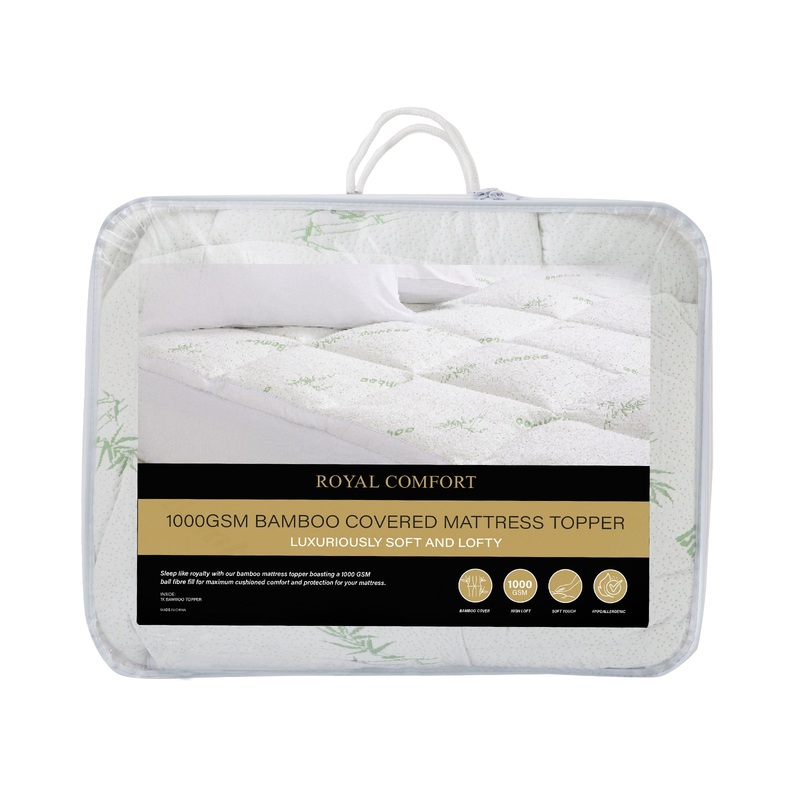Royal Comfort 1000GSM Luxury Bamboo Covered Mattress Topper Ball Fibre Gusset – King – White
