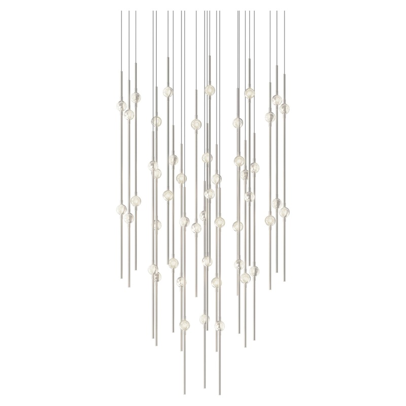 Aries 25″ Round LED Pendant Satin Nickel with Clear Faceted Acrylic 2700K 10′ Adjustable Cord