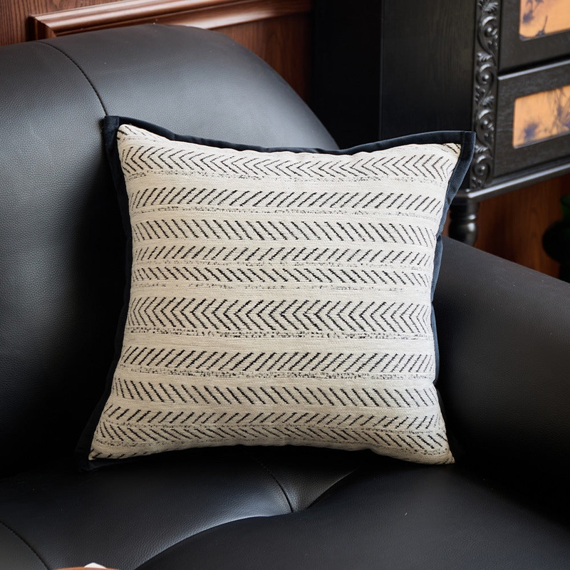 Black-white 45*45cm 2PCS Luxe Thick Chenille Herringbone Pillow Cover – Solid Color Square Lumbar Pillow