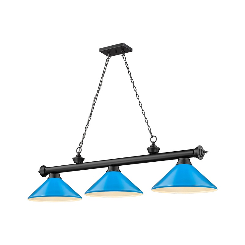 Cordon 3-Light Billiard Matte Black Cone Electric Blue Steel