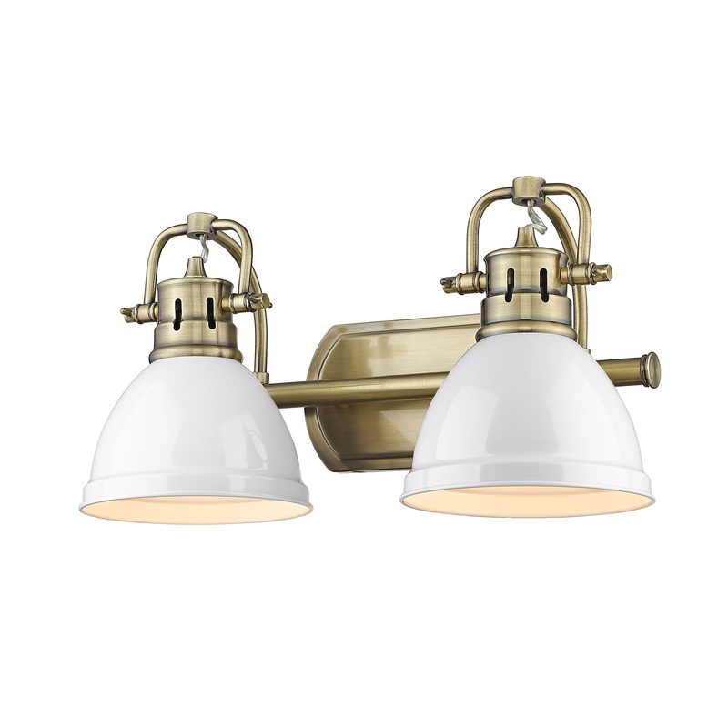 Duncan 2 Light Bath Vanity inAged Brasswith Matte White Shades