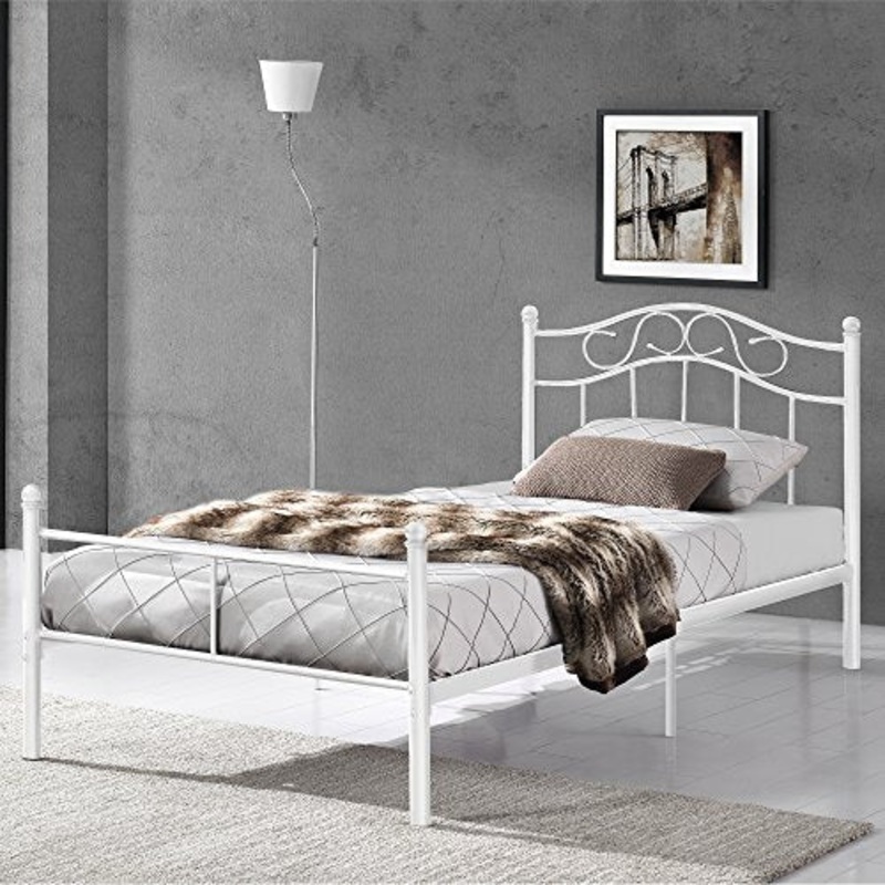 [en.casa] Letto Singolo Metallo 120×200 Bianco Letto per Ragazzi per Adulti