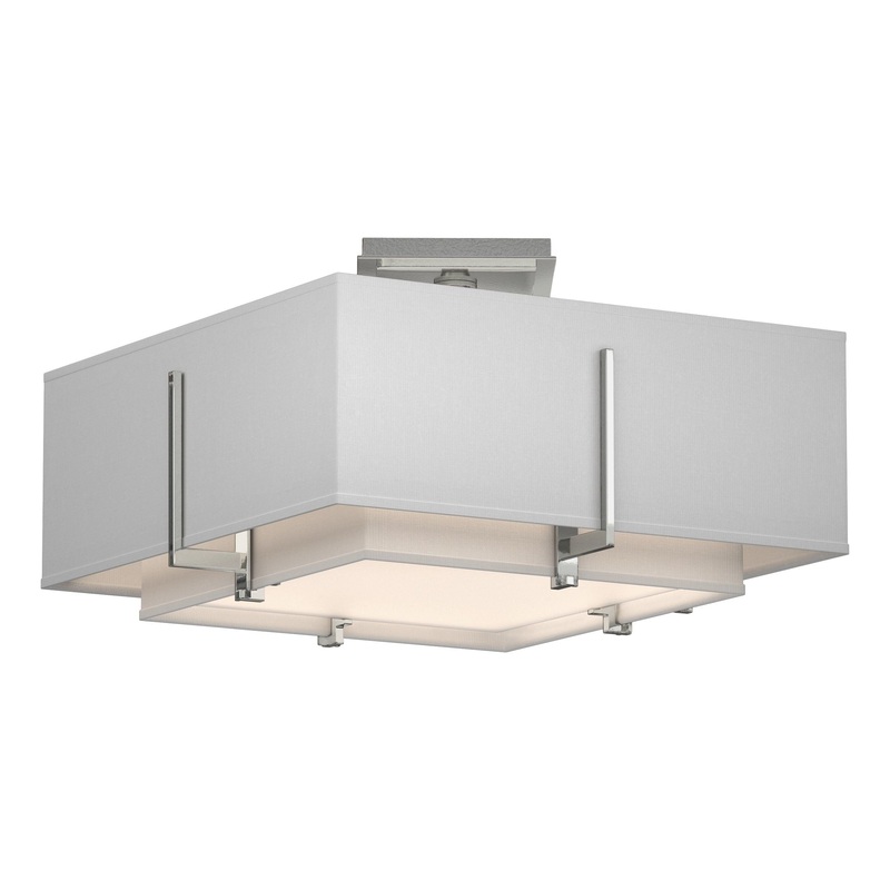 Exos Square Small Double Shade Semi-Flush Sterling Natural Anna Inner Shade & Natural Anna Outer Shade