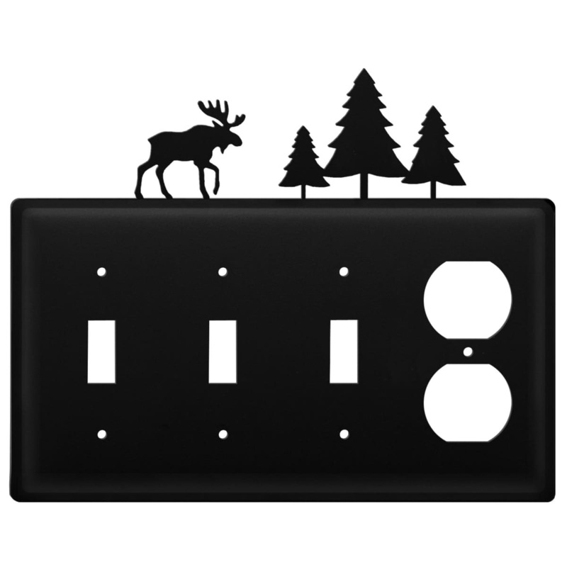 Village Wrought Iron ESSSO-22 Quad Moose & Pine Trees Triple Switch & Single Outlet CUSTOM Product