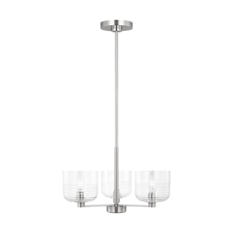 Chandelier Lochdale 1 Tier Small 3 Lamp Brushed Nickel Clear Ribbed Steel/Glass Title 24