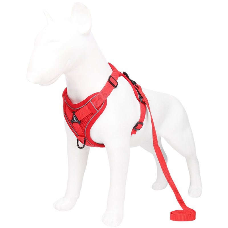 Red Reflective Mesh Dog Harness and Leash Set – Adjustable No-Pull Vest – S