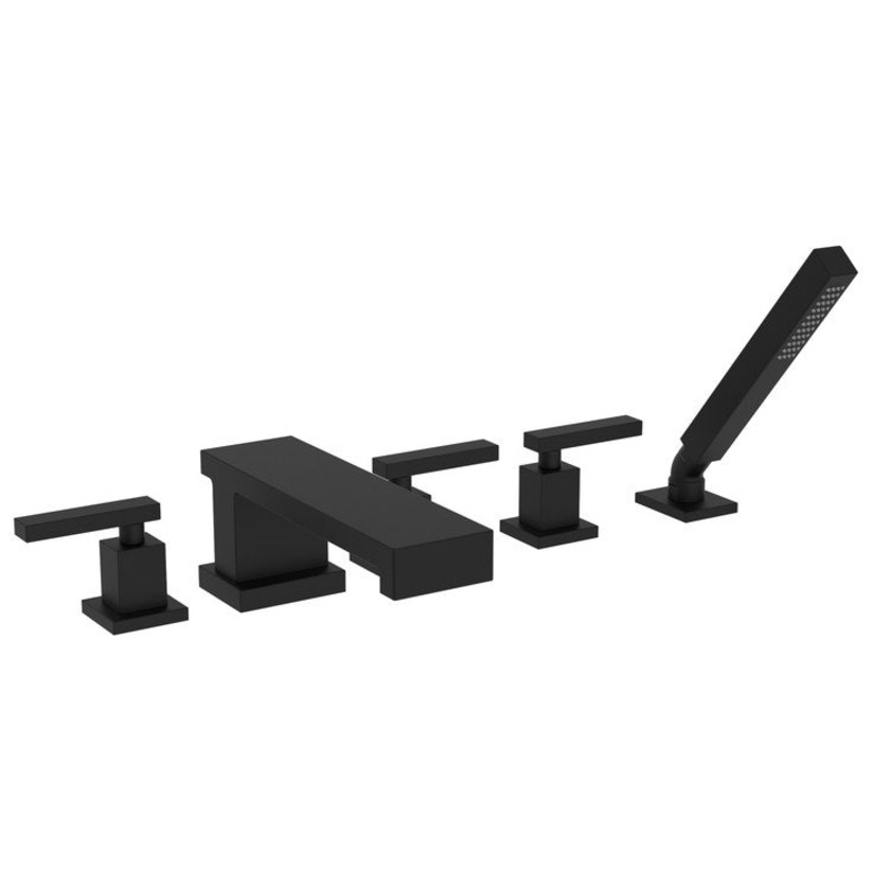 Roman Tub Trim Skylar Deck Mount with Handshower 3 Lever Flat Black ADA 8 to 20 Inch Spread
