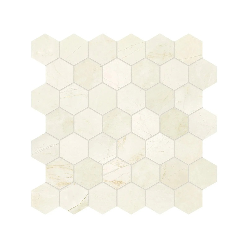 2″ Hex Avorio Crema Honed Marble Mosaic 1 Sheet = .99 Sqft Hexagon