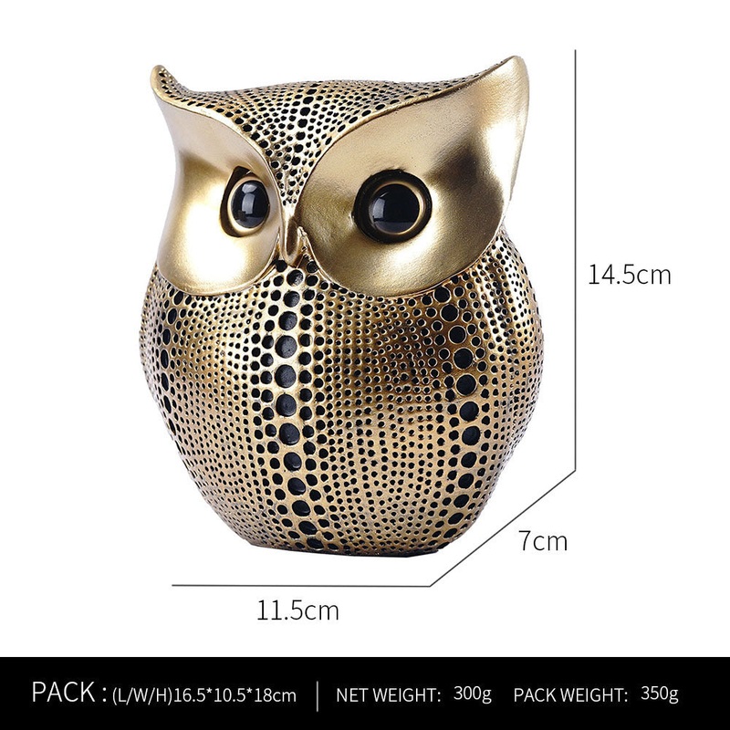 Black gold resin owl statue – modern perforated design for living room TV cabinet and entryway decoration