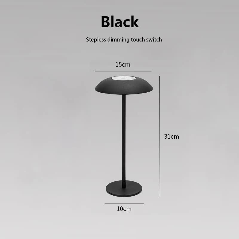 Black Minimalist Rechargeable LED Touch Table Lamp – 3-Color Stepless Dimming Metal Desk Light