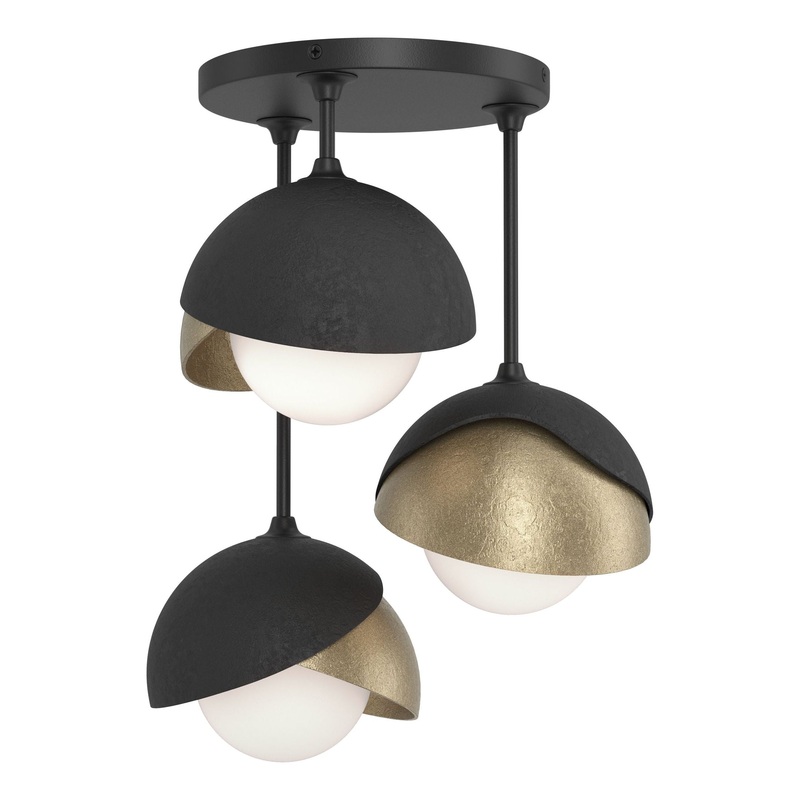 Brooklyn 3-Light Double Shade Semi-Flush Black Soft Gold