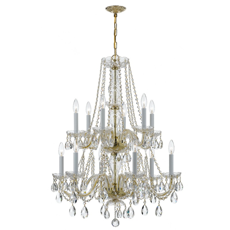 Crystorama 1137-PB-CL-S Traditional Crystal 12 Light Chandelier Polished Brass