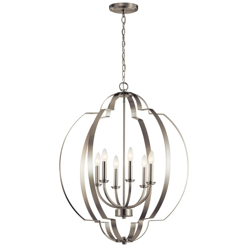 Kichler 42139NI Six Light Foyer Chandelier, Brushed Nickel