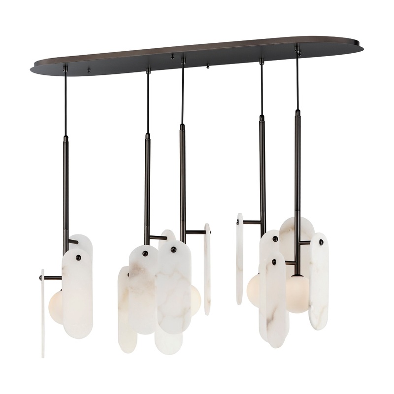 Megalith 5-Light LED Pendant Gunmetal White Alabaster
