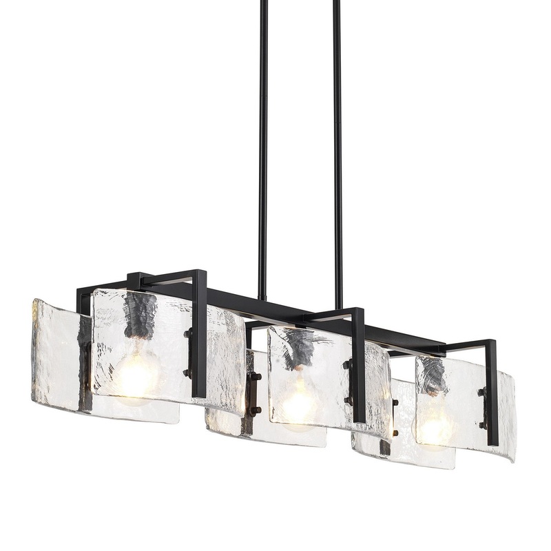 Three Light Linear Pendant from the Aenon Collection in Matte Black Finish by Golden