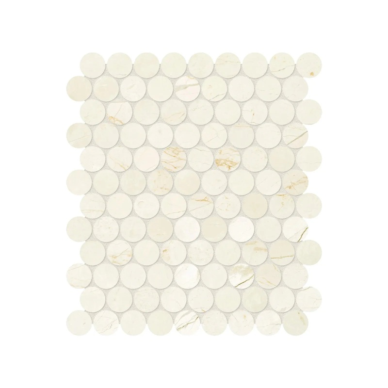 1.25″ Avorio Crema Penny Round Honed Marble Mosaic 1 Sheet = .99 Sqft