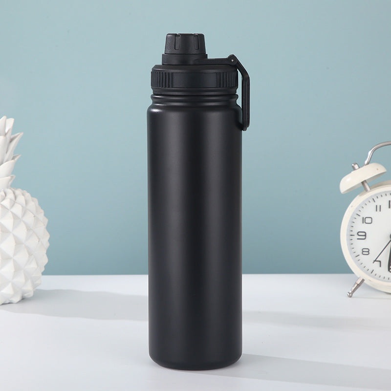 Black Portable Travel Thermos Bottle – Leakproof Stainless Steel Flask with Carry Handle (18oz – 540ml)