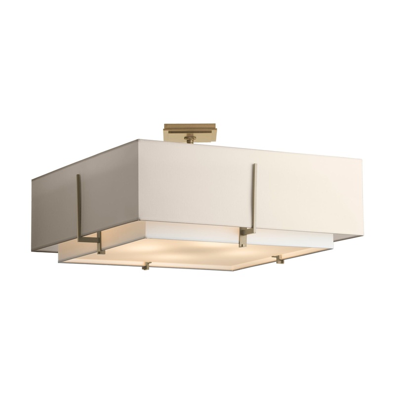 Exos Square Large Double Shade Semi-Flush Soft Gold Natural Anna Inner Shade & Flax Outer Shade