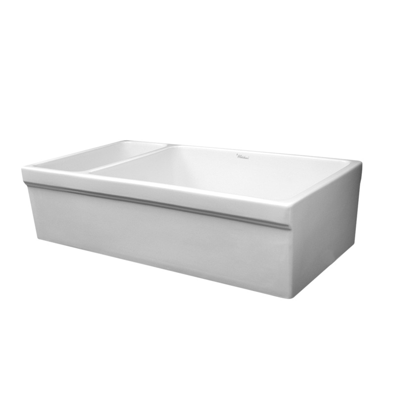 Farmhaus Fireclay Quatro Alcove Large Reversible Sink and Small Bowl with Decorative 2 ” Lip on Both Sides