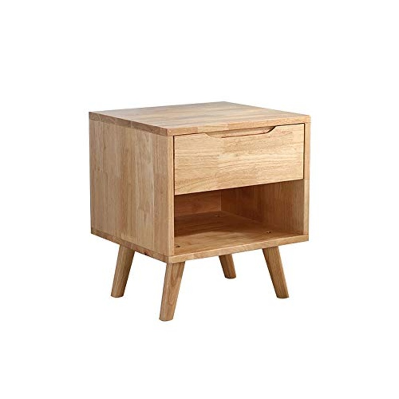Heqianqian, comodino in legno massello, comodino color legno, semplice e moderno, comodino, facile da installare, Legno, Color panna, B