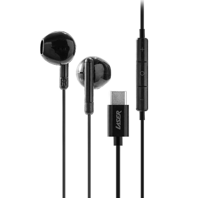 Laser USB-C Earphones with Microphone – Black