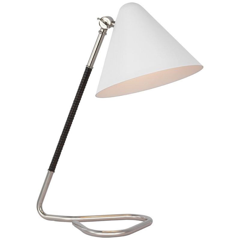 LED Desk Lamp from the Laken Collection in Polished Nickel And Black Rattan Finish by Visual Comfort Signature