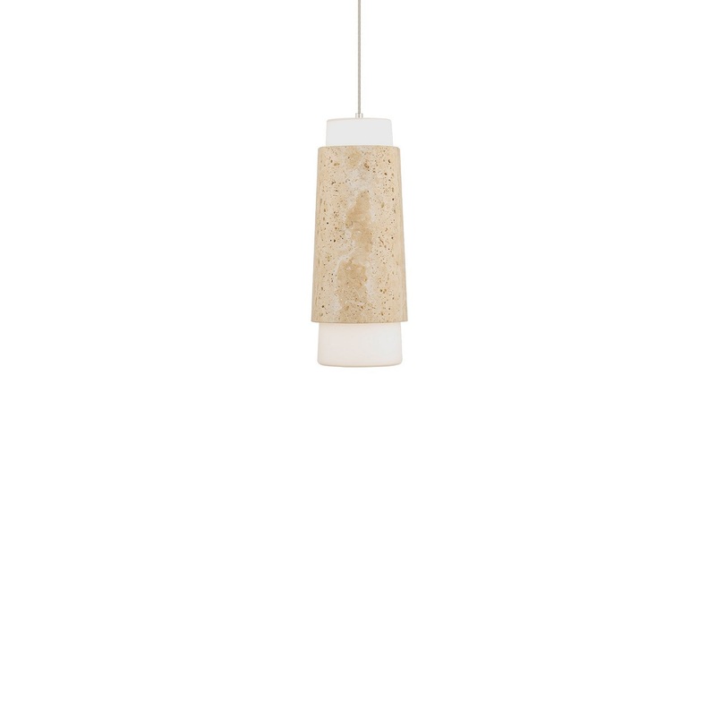 LED Mini Pendant from the Chauncey Collection in Beige Travertine/Aged Brass Finish by Modern Forms