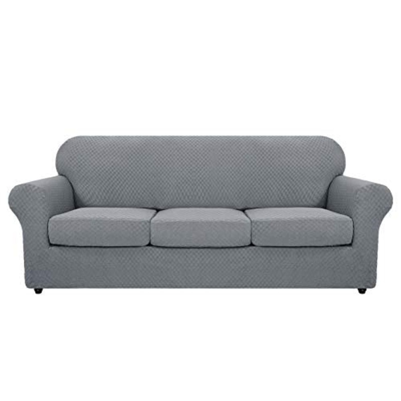 MAXIJIN 4 Pezzi pi recenti Fodere per Divano Extra Large Jacquard per 3 posti Fodera per Divano Antiscivolo Elasticizzata per Cani Fodera per Divano per Animali Domestici (4 Posto, Grigio Chiaro)
