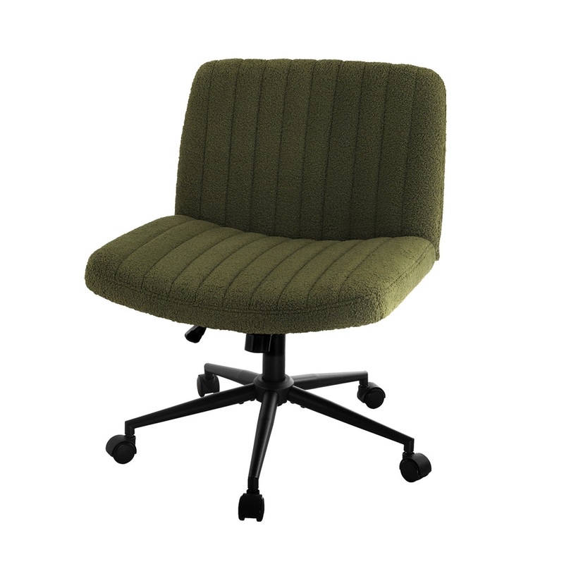 Oikiture Mid Back Armless Office Chair Wide Seat with Wheels Sherpa Green
