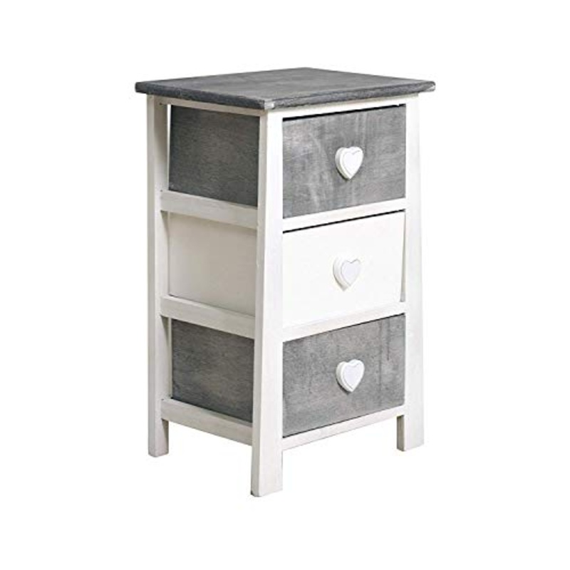 Rebecca Mobili Comodino con 3 cassetti Bianco, Stile Shabby, Legno Paulownia, per Camera Bagno – Misure: 56 x 37 x 27 cm (HxLxP) – Art. RE4160