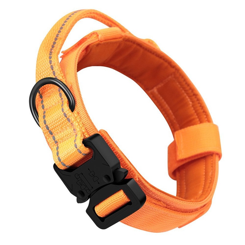 XL Orange Tactical Dog Collar – Heavy Duty Nylon Pet Collar for Medium & Large Dogs, Adjustable (3.8cm Width)