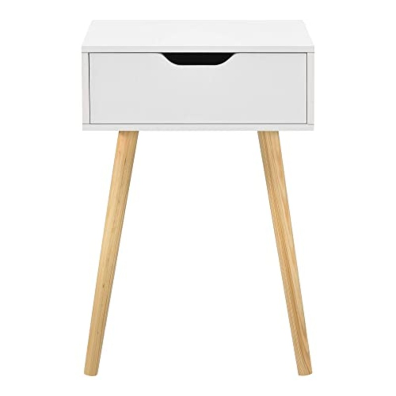 [en.casa] Comodino da Notte con Cassetto 60 x 40 x 29,5 cm Tavolino da Divano a 4 Gambe in Legno Tavolo Basso da Salotto/Soggiorno/Camera da Notte – Bianco
