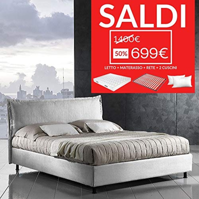 EVERGREENWEB – Letto Matrimoniale con Box Contenitore + Materasso Matrimoniale + Coppia Cuscini Memory Foam Gratis + Rete a Doghe in Legno, Elegante Testiera in Tessuto Imbottito SFODERABILE, Grigio