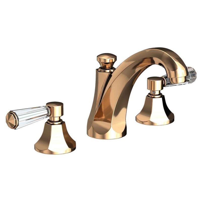 Lavatory Faucet Metropole Widespread 8 to 20 Inch Spread 2 Lever ADA WaterSense French Gold PVD 1.2 Gallons Per Minute Brass/Crystal Pop Up Spout Reach 6-1/3 Inch