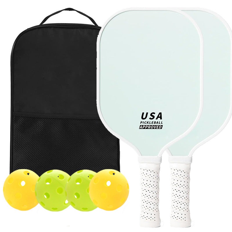Light Green Fiberglass Pickleball Paddle Set – 2 Minimalist Paddles, 4 Balls, and Carry Bag for Outdoor Play