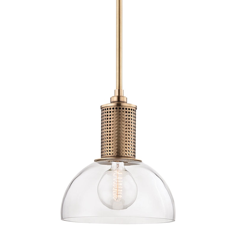 One Light Pendant from the Halcyon Collection in Aged Brass Finish by Hudson Valley
