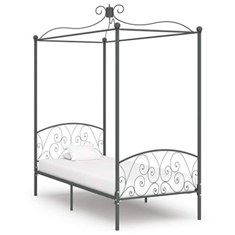 SKM Letto a Baldacchino Grigio in Metallo 90×200 cm (22.8kg)