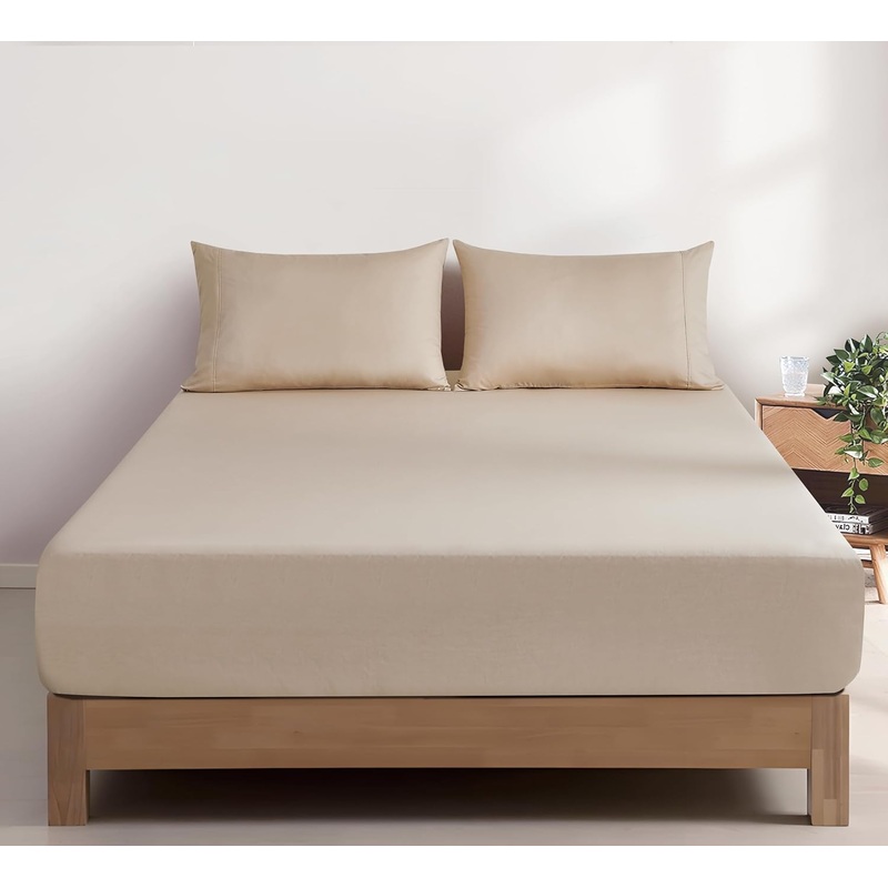 100% Vintage Washed Cotton Fitted Sheet Combo Set  100% Natural Cotton, Ultra Soft & Breathable  Includes Fitted Sheet & Pillowcases  Machine Washable (Natural, King Single)