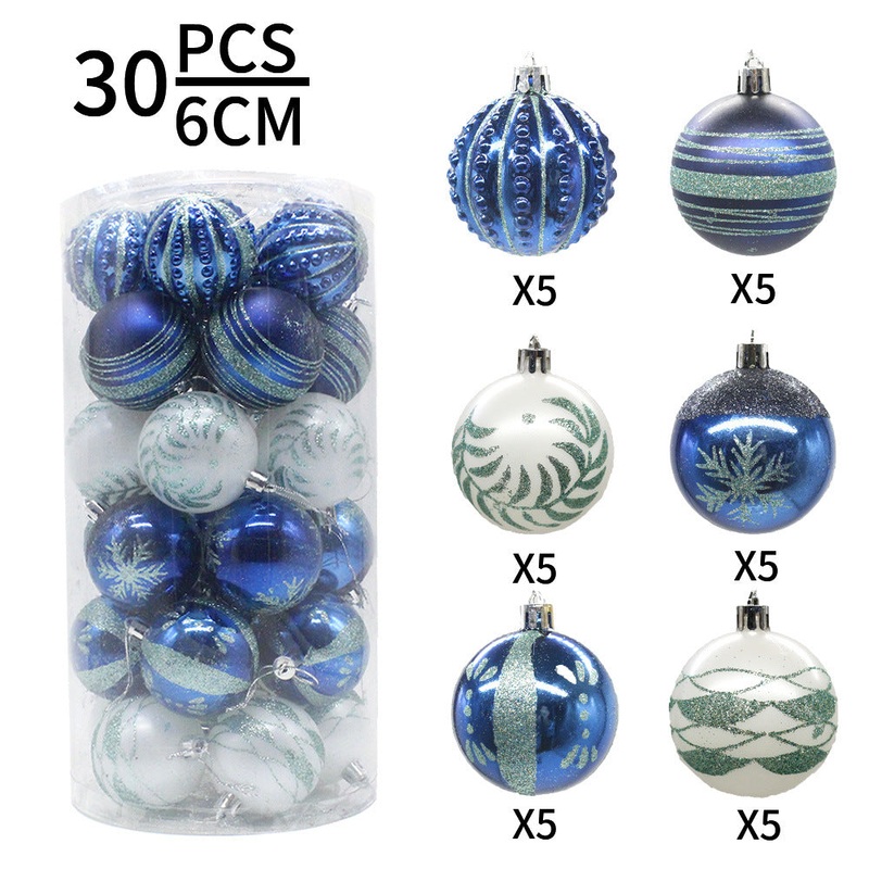 Blue 30-Piece 6cm Electroplated Christmas Baubles – Hand-Painted Tree Ornaments