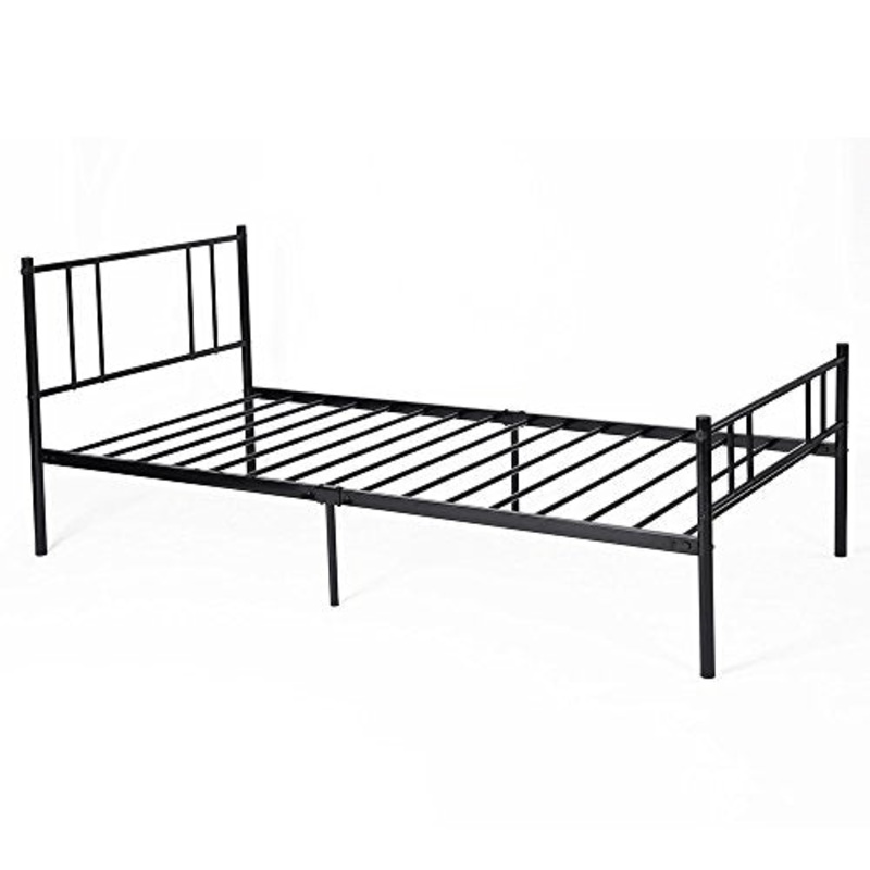 EGGREE letto singolo con bianco struttura di rete a 198 cm x 96 cm, letti solidi Largo struttura in metallo del letto, nero