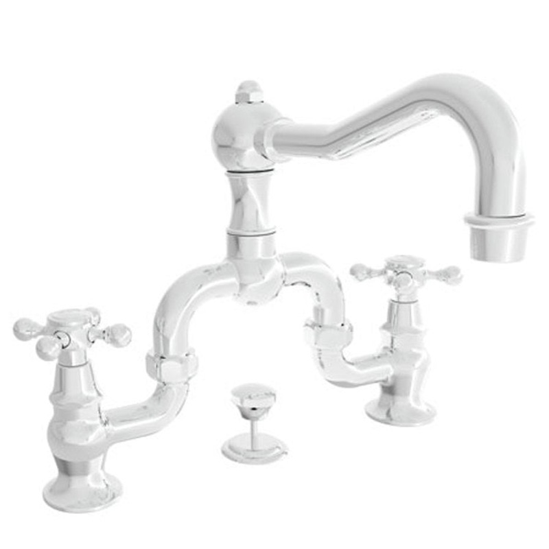 Lavatory Faucet Chesterfield Bridge 8 to 9-5/8 Inch Spread 2 Cross ADA Watersense Midnight Chrome 1.2 Gallons Per Minute Brass Pop-Up with Tailpiece Spout Reach 7-1/5 Inch
