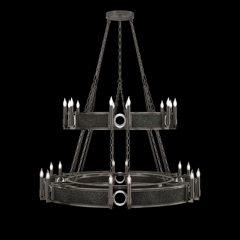 Mirage 50″W Round Chandelier Soft Gold Leaf/Nickel/Black Knight