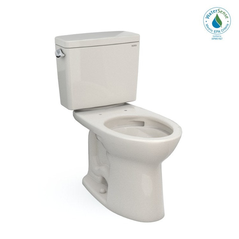 Toilet Drake 2 Pieces Universal Height Sedona Beige Elongated ADA 30-1/8 Inch 1.28 Gallons per Flush Left Hand Chrome Less Seat