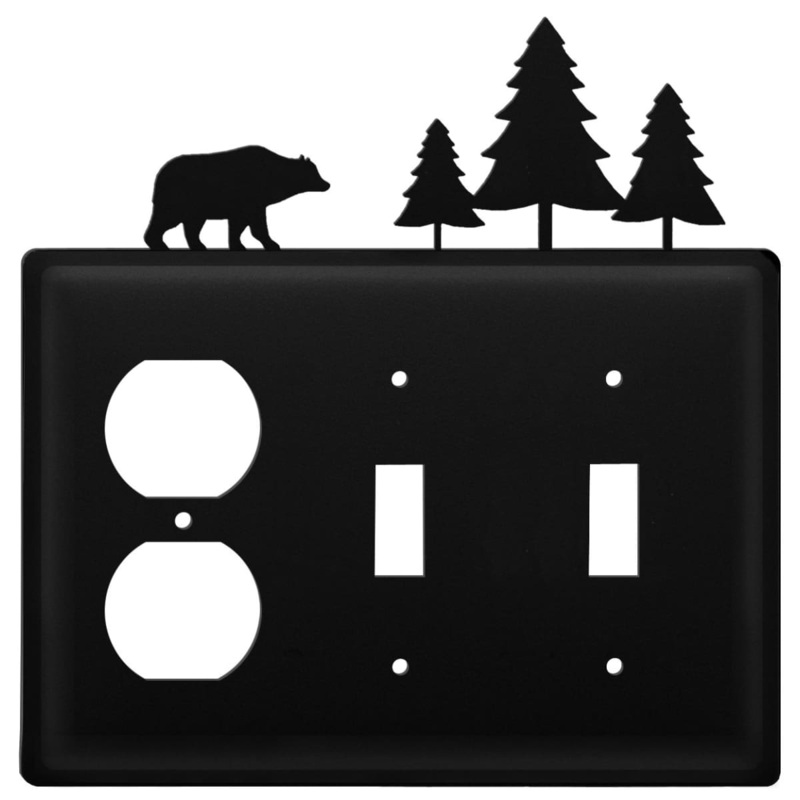 Village Wrought Iron EOSS-83 Triple Bear & Pine Trees Single Outlet and Double Switch Cover CUSTOM Product