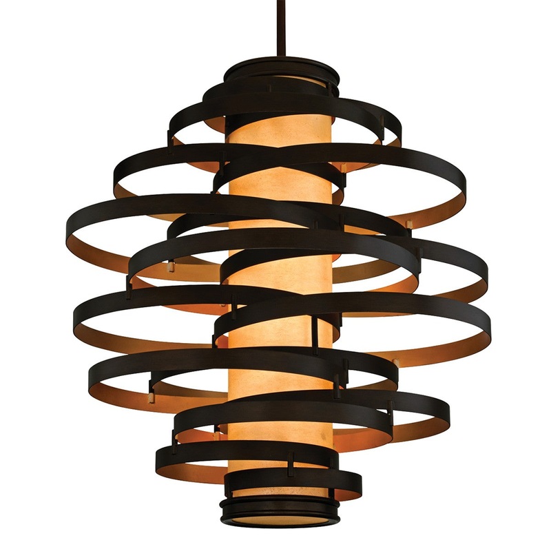 Corbett Lighting 113-76-BRL/GL Vertigo Three Light Chandelier Bronze And Gold Leaf