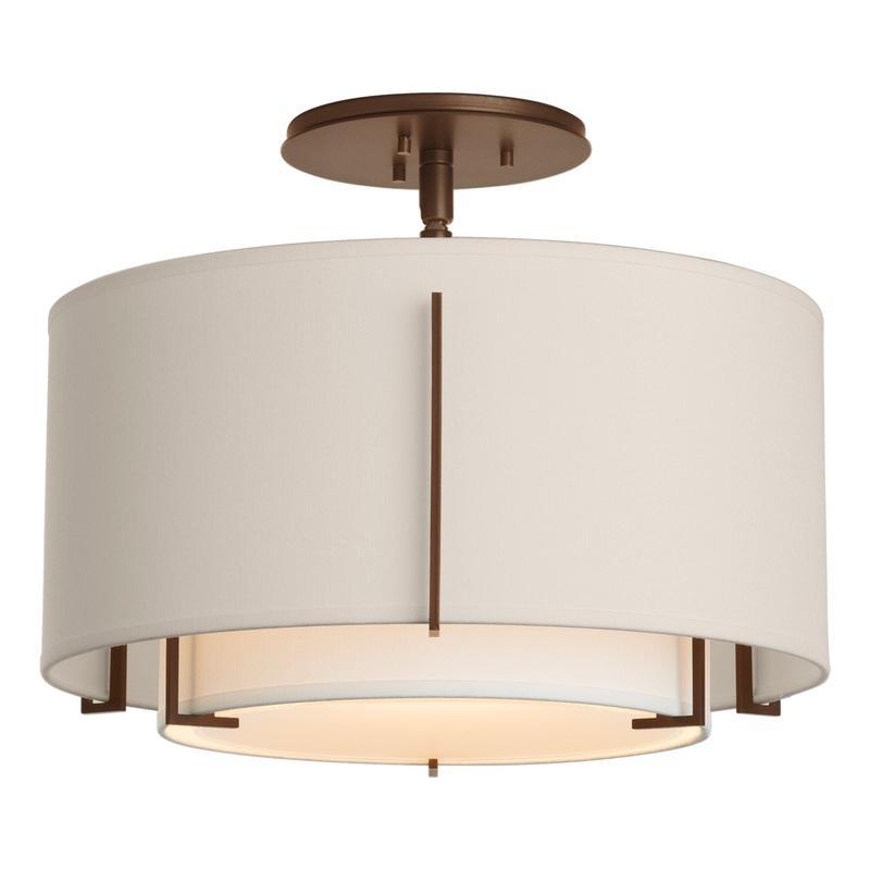Exos Small Double Shade Semi-Flush Bronze Natural Anna Inner Shade & Flax Outer Shade