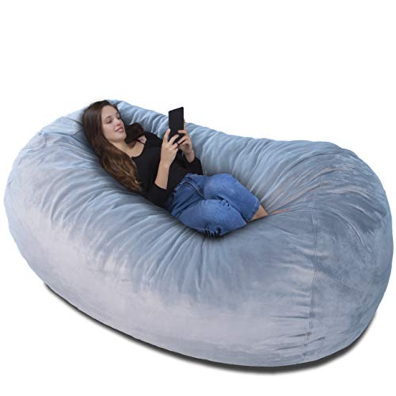 Poltrona-sacco Bean bag XXL Velluto Grigio Argento  Rivestimento con imbottitura memory- Un letto enorme, un grande divano, un materasso dove rilassarsi  bambini adulti e ragazzi la adorano!