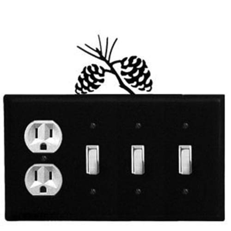 Village Wrought Iron EOSSS-89 Quad Pinecone Single Outlet and Triple Switch Cover CUSTOM Product