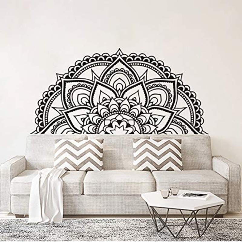 Adesivo da parete con mezza mandala, decorazione per camera da letto, testiera in stile marocchino, motivo mandala, formato A8, 118 x 57 cm